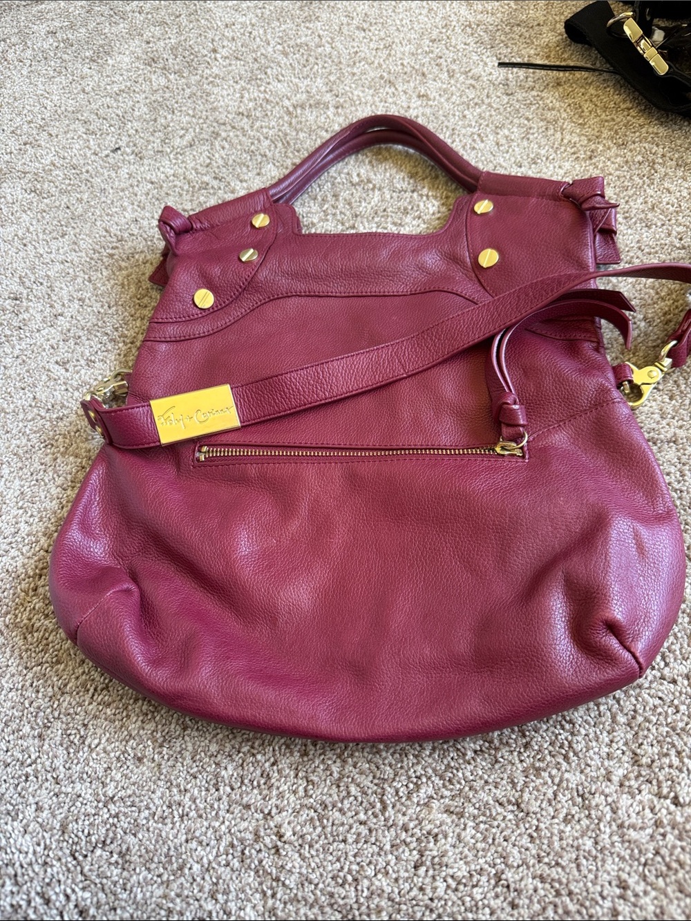 Fuchsia Leather Tote with Gold Hardware